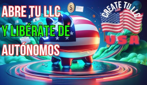 Imagen sobre la LLC en EE.UU., con cerdo hucha, bandera de EE.UU., y dólares volando