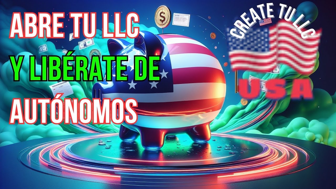 Imagen sobre la LLC en EEUU con cerdo hucha bandera de EEUU y dólares volando