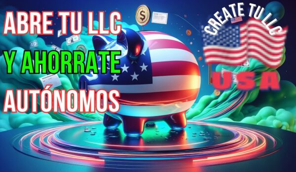 Imagen sobre la LLC en EE.UU., con cerdo hucha, dólares volando y bandera de EE.UU