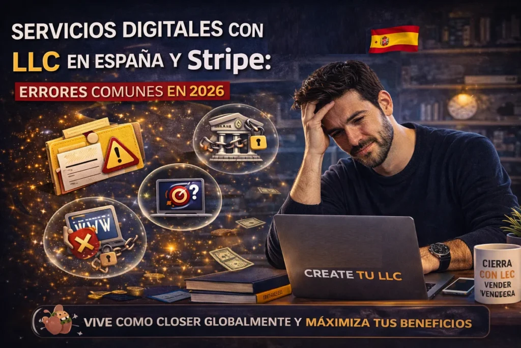 servicios digitales LLC España Stripe errores comunes Crea tu LLC desde España Optimizacion fiscal 2026 servicios digitales LLC España Stripe errores comunes