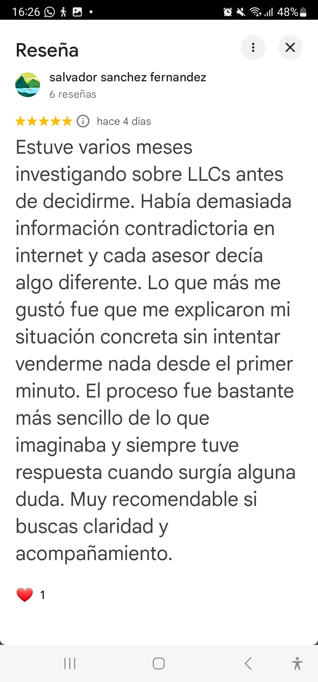 Reseña real de cliente de CreateTuLLC